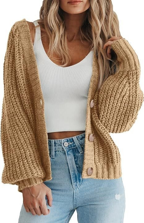 Damen Grobstrick-Cardigan mit Knopfdetails und weitem Schnitt WW
