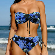 Damen Bandeau-Bikini mit verstellbaren Trägern und animalischem Muster WW