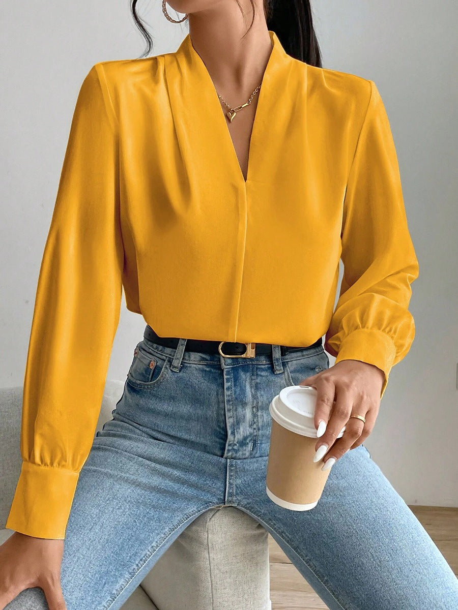 W&W Mode | Satinbluse Mit V-ausschnitt Und Puffärmeln Für Damen