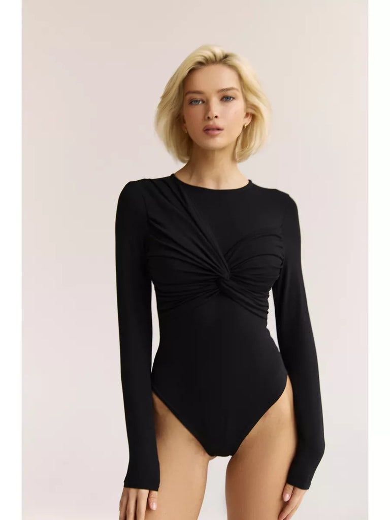 Damen Body mit langen Ärmeln und raffiniertem Knotendetail WW