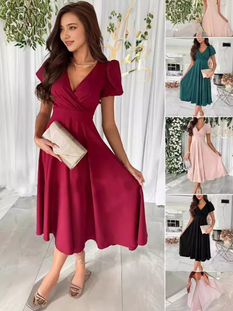 Damen elegantes Wickelkleid mit bezaubernden Puffärmeln WW