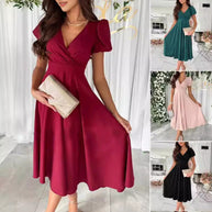 Damen elegantes Wickelkleid mit bezaubernden Puffärmeln WW