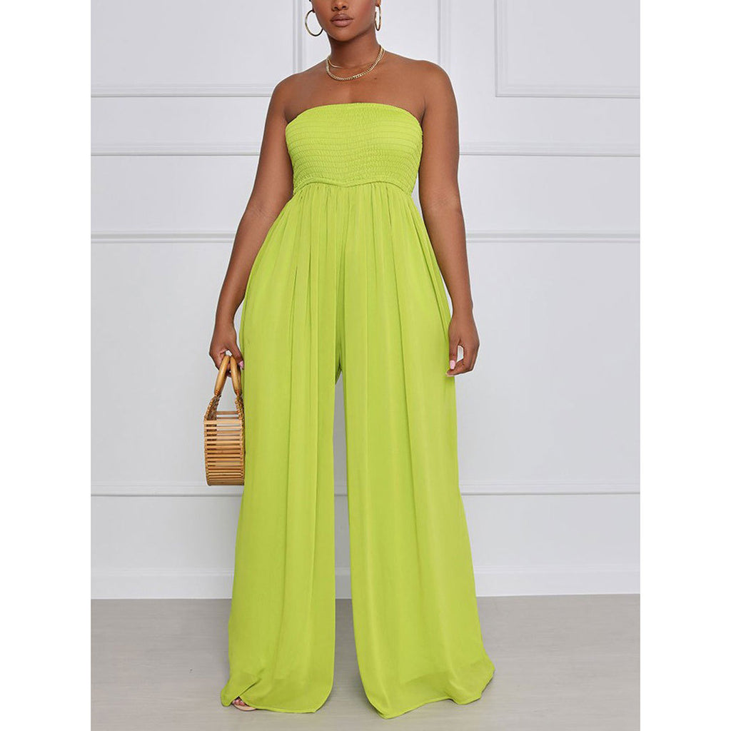 Damen eleganter Jumpsuit mit schulterfreiem Design und elastischem Oberteil WW