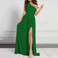 Damen Elegantes One-Shoulder Maxi-Kleid mit hohem Schlitz und fließendem Schnitt WW