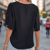 Damen Bluse mit eleganten schulterfreien Puffärmeln und V-Ausschnitt WW