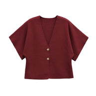 Damen leichte Strickjacke mit elegantem V-Ausschnitt und luxuriösen Knopfdetails WW