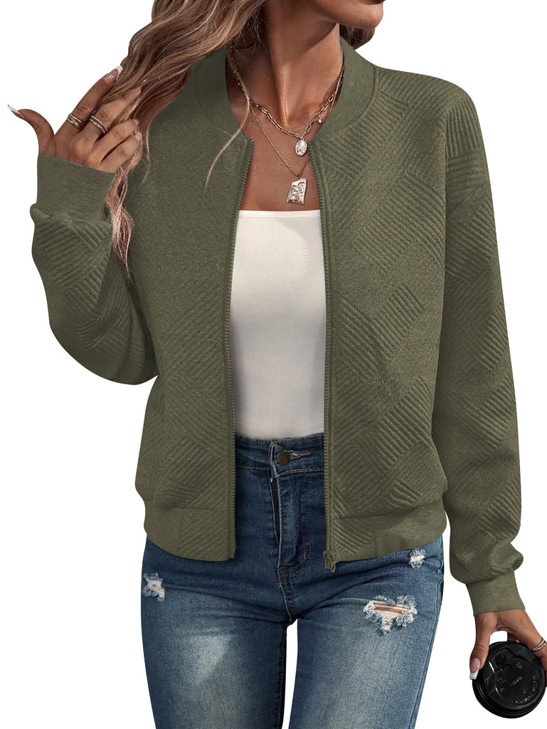 Damen modischer Bomberjacke mit strukturiertem Design und elastischem Bund WW