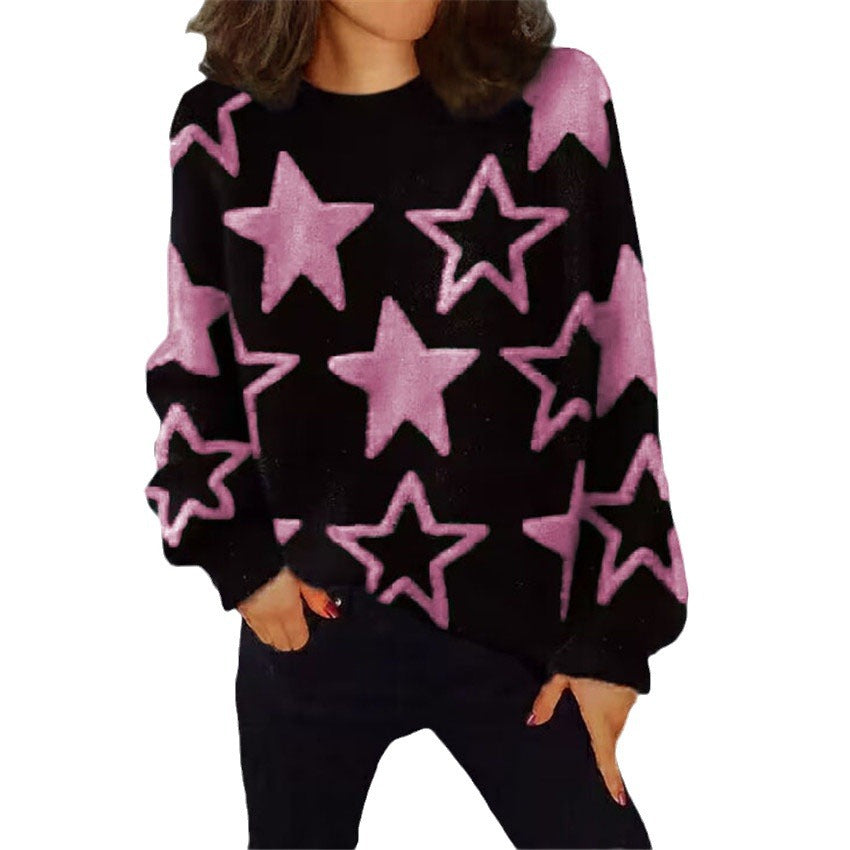 Damen Bequemer Strickpullover mit starigem Muster und lässigem Schnitt WW