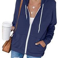 Damen lässiger Kapuzenpullover mit durchgehendem Reißverschluss und praktischen Taschen WW