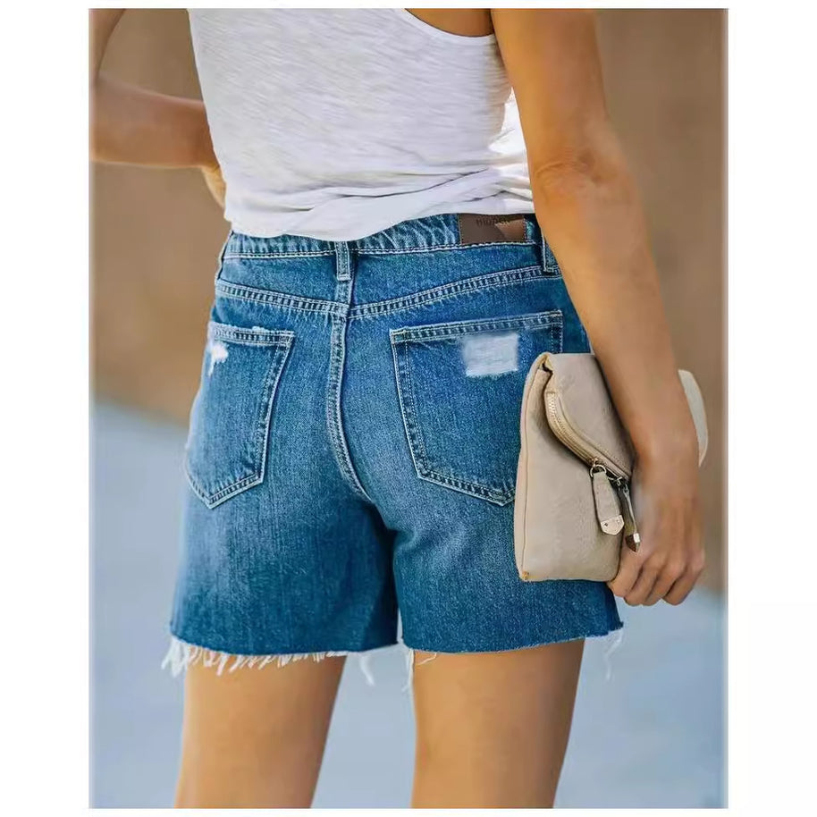 Damen Denim-Shorts mit angesagtem Destroyed-Effekt und lässiger Passform WW