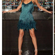 Damen Glitzerndes Kurzkleid mit Federn und funkelnden Pailletten WW
