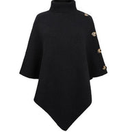 Damen Strick-Poncho mit steigendem Kragen und dekorativen Knopfdetails WW