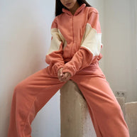 Damen sportliches Fleece-Set mit hochgeschlossenem Kragen und weiten Hosen WW