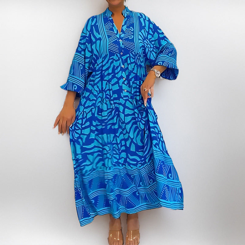 Damen Maxikleid mit modernem grafischem Design und elegantem V-Ausschnitt WW