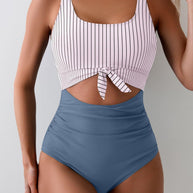Damen Badeanzug mit hohem Schnitt und Knotendetail WW