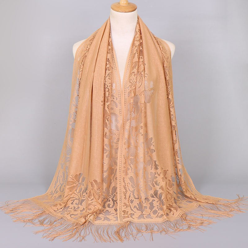 Damen Langer Spitzen-Schal mit fransten Abschlüssen W&W Mode