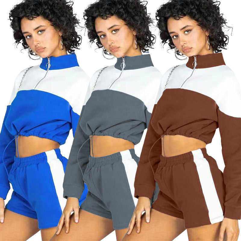 Damen sportliches Zweiteiler-Set mit cropped Jacke und Shorts WW