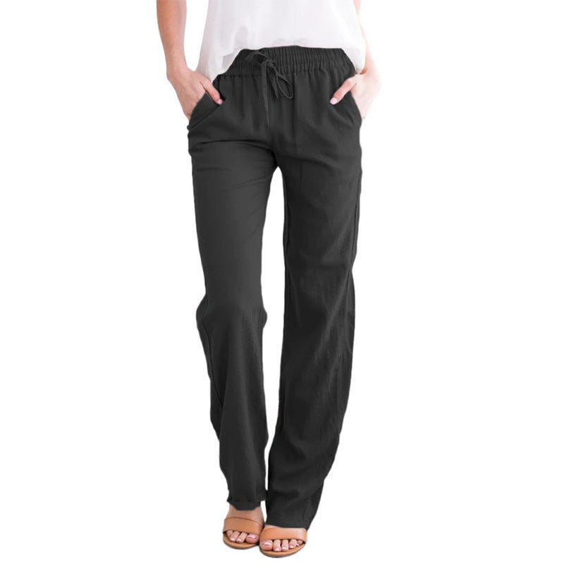 Damen Weite Leinenhose mit elastischem Bund und praktischen Seitentaschen WW