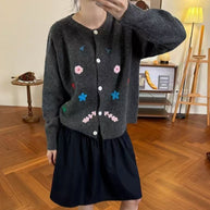 Damen Strickjacke mit floralen Stickereien WW