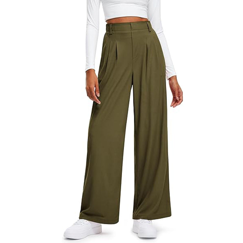 Damen weite, gefaltete Anzughose mit hohem Bund und eleganten Falten WW