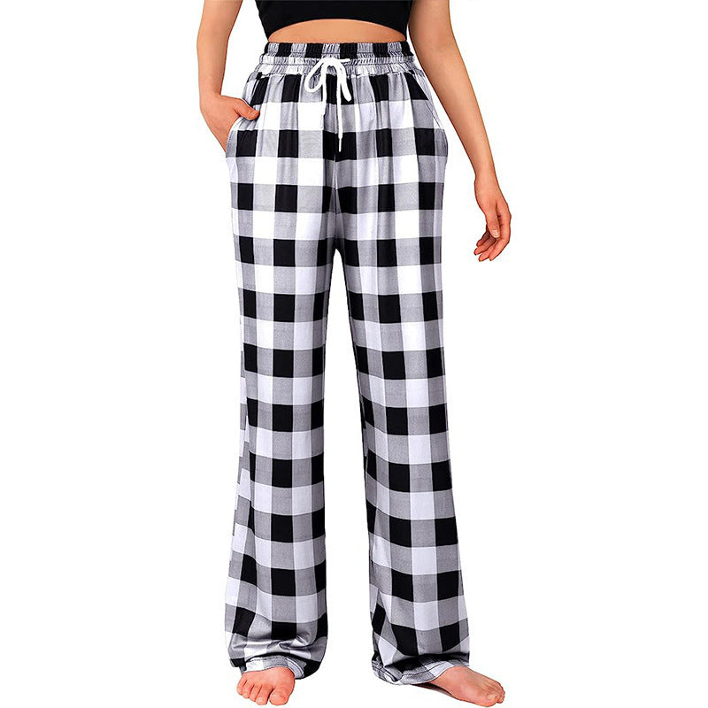 Damen Bequeme Karohose mit elastischem Bund und Seitentaschen WW