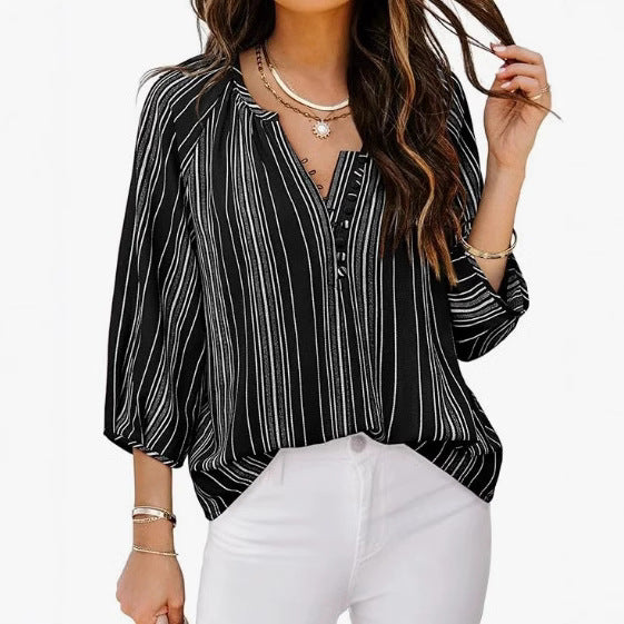 Damen elegante Tunika-Bluse mit raffinierten Streifen WW