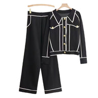 Damen stilvolles Freizeitanzug-Set mit kontrastierendem Knopfdesign WW