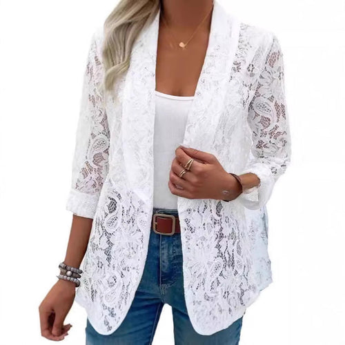 Damen leichte Spitzenjacke mit lässigem Schnitt und offene Front W&W Mode