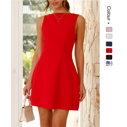 Damen A-linien Kleid mit asymmetrischem Ausschnitt WW