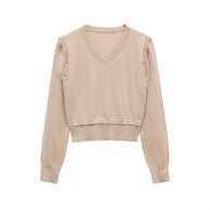 Damen Strickpullover mit V-Ausschnitt und dekorativen Knöpfen WW