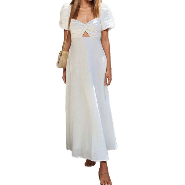 Damen Maxikleid mit voluminösen Puffärmeln und raffiniertem Schlüssel-Ausschnitt W&W Mode