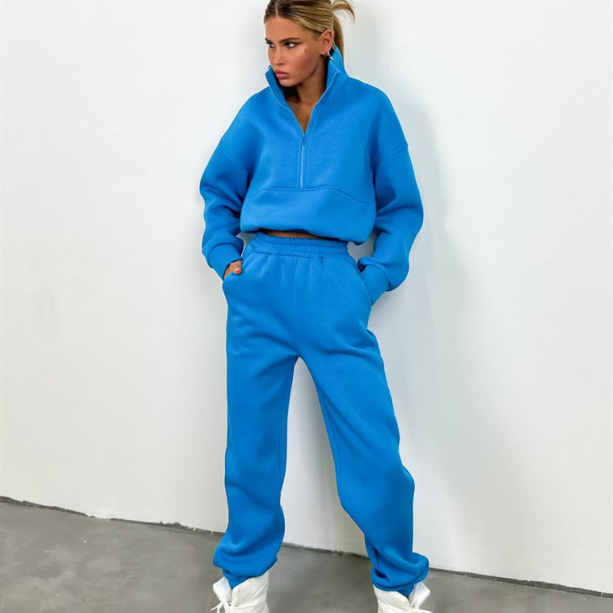 Damen Sportliches Freizeit-Loungewear-Set mit Stehkragen WW
