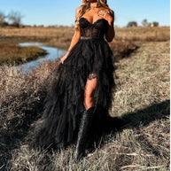 WW | Strapazierfähiges Fischgrät-Mesh-Lace Pure Desire Maxi-Kleid