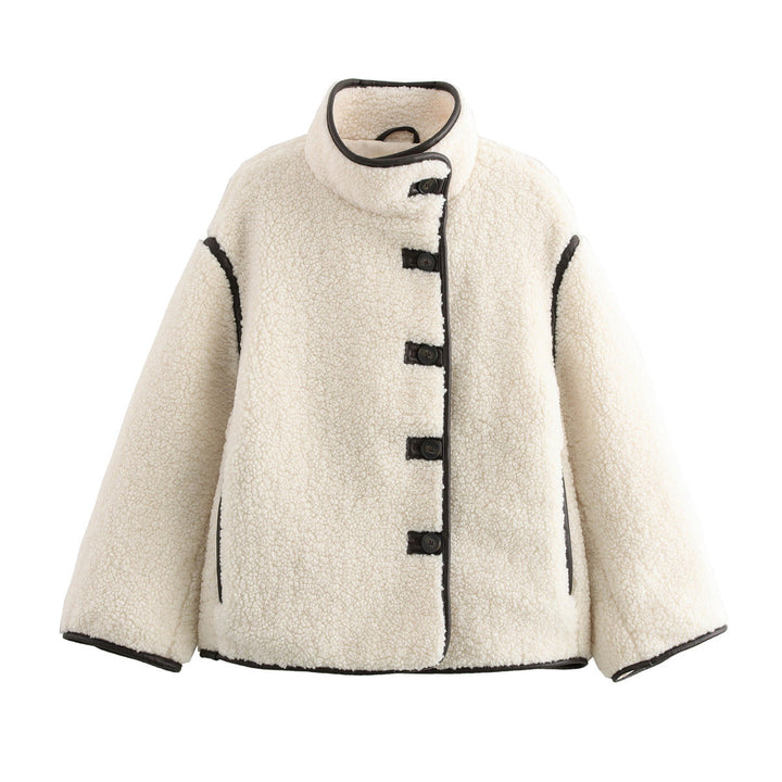 Langer Teddyfleece-Mantel mit langen Ärmeln und lässigem Schnitt