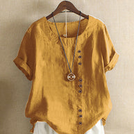 Damen lässige Leinenbluse mit umschlagbaren Ärmeln und Knopfdetails WW