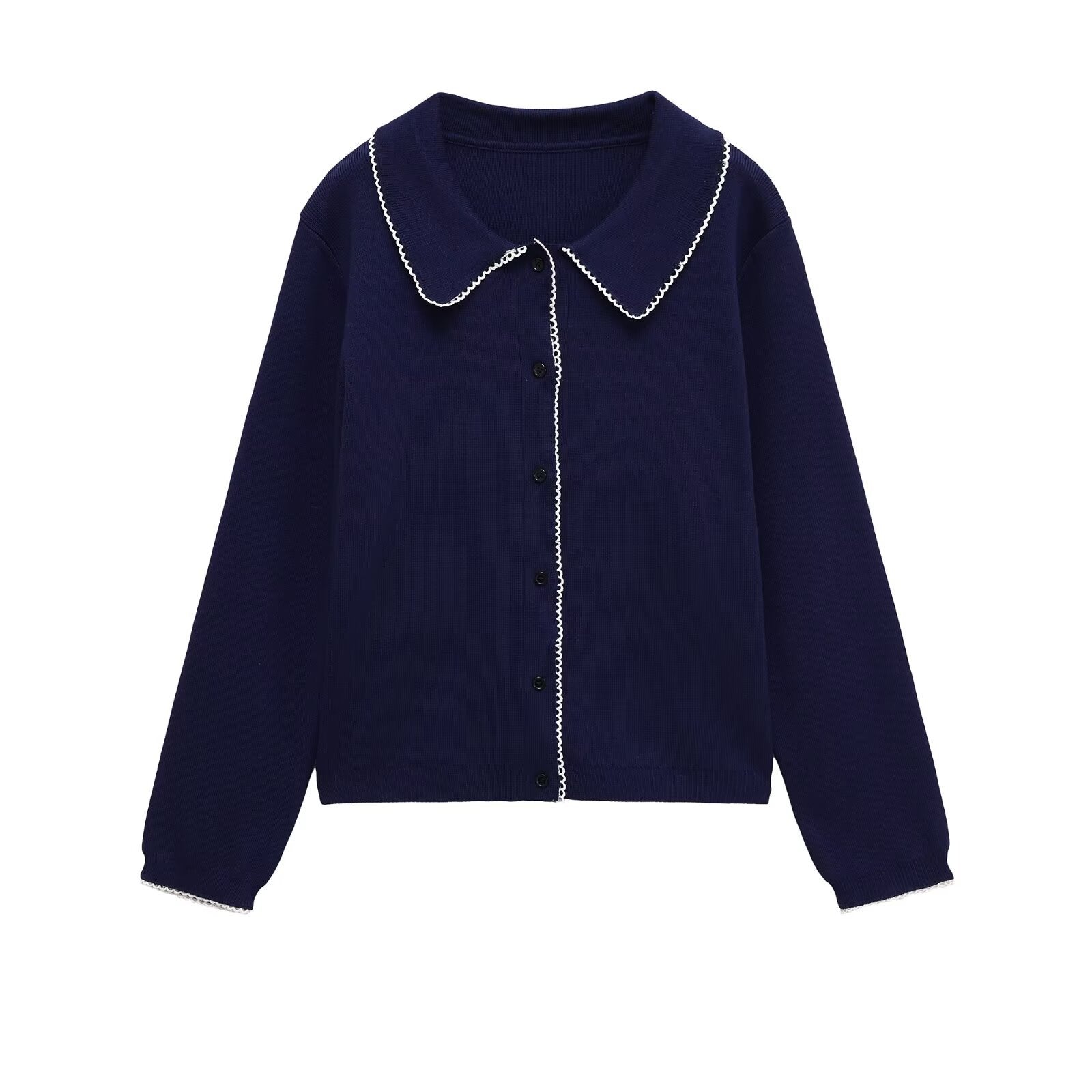 Damen Strickjacke mit dekorativem Kragen und Knopfverschluss WW