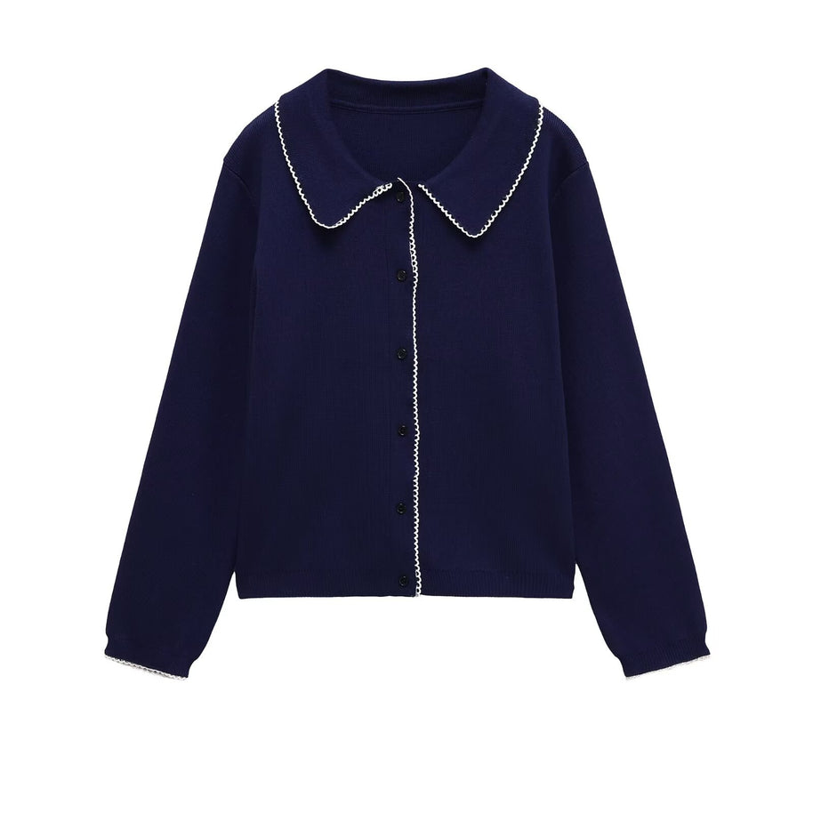 Damen Strickjacke mit dekorativem Kragen und Knopfverschluss WW