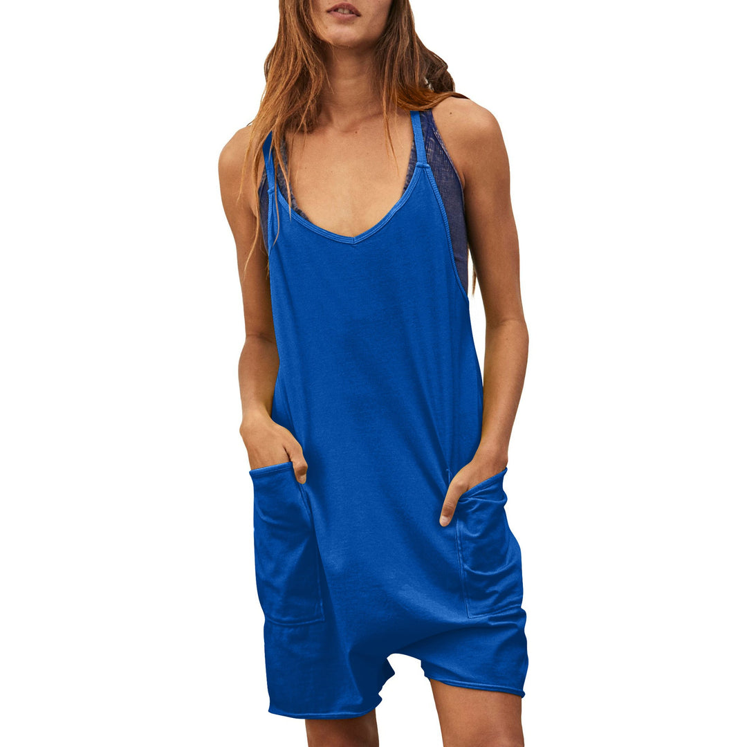 Damen komfortabler Overall mit tiefem Ausschnitt und praktischen Taschen W&W Mode
