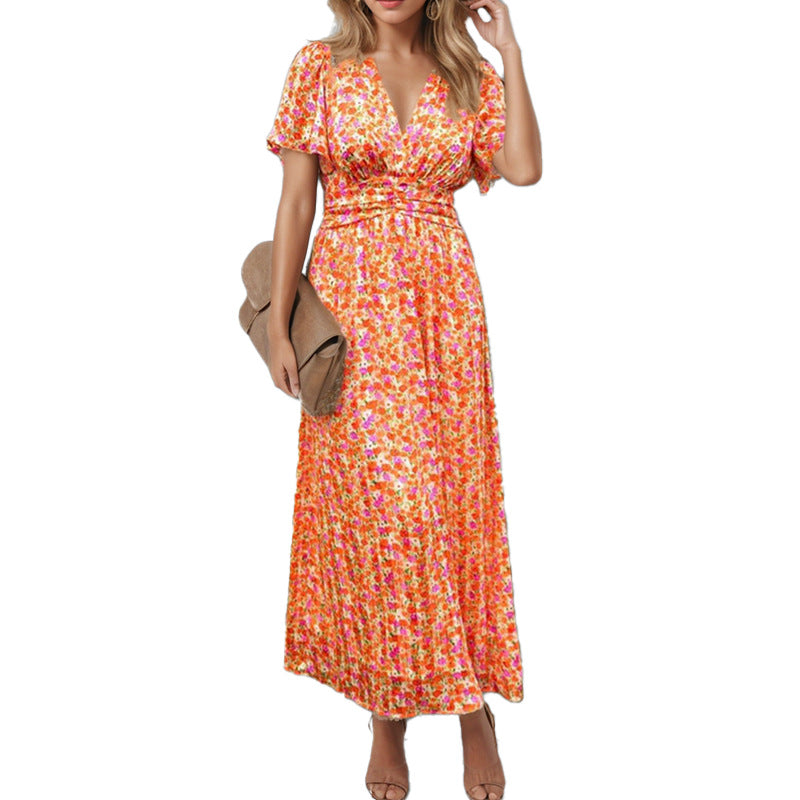 Damen Maxikleid mit floralem Schnitt und elegantem Wickeloberteil W&W Mode