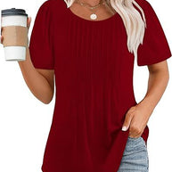 Damen Sommer T-Shirt mit Falten-Design WW