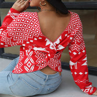 Damen Pullunder mit festlichem Muster und V-Ausschnitt WW