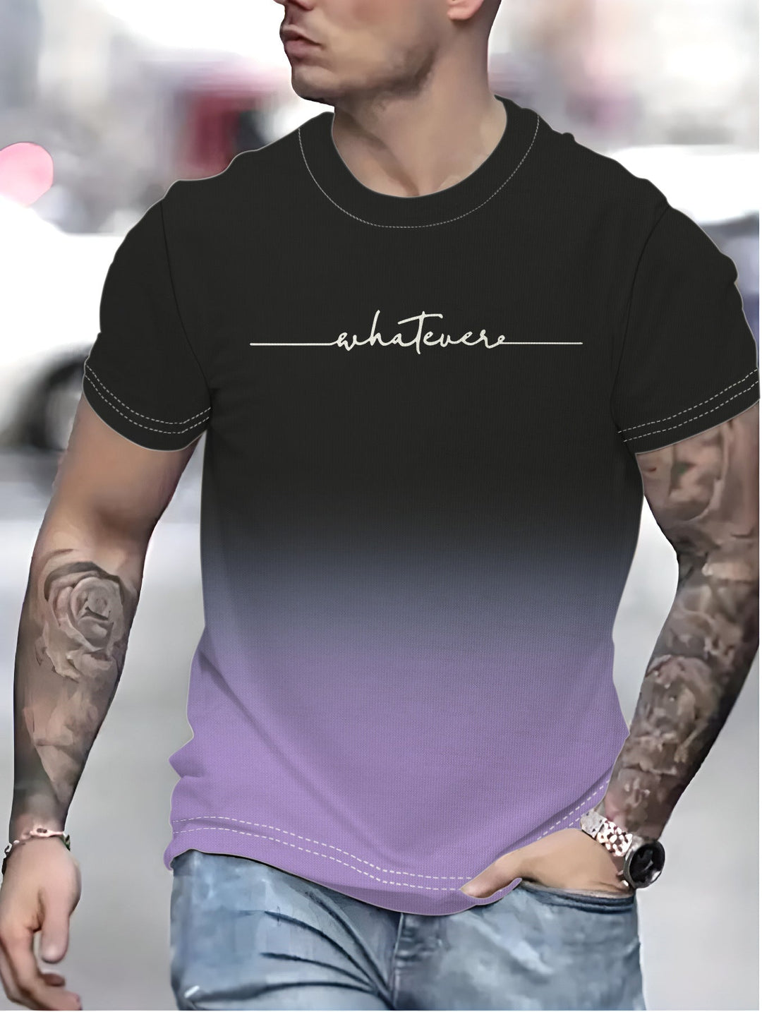 Herren T-Shirt mit kreativem Schriftzug und modernem Farbverlauf W&W Mode
