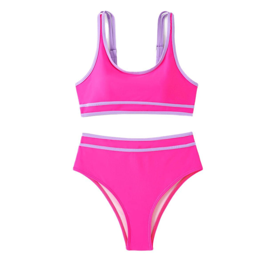 Damen Sportliches Bikini-Set mit Hochbund und Kontrastdetails WW