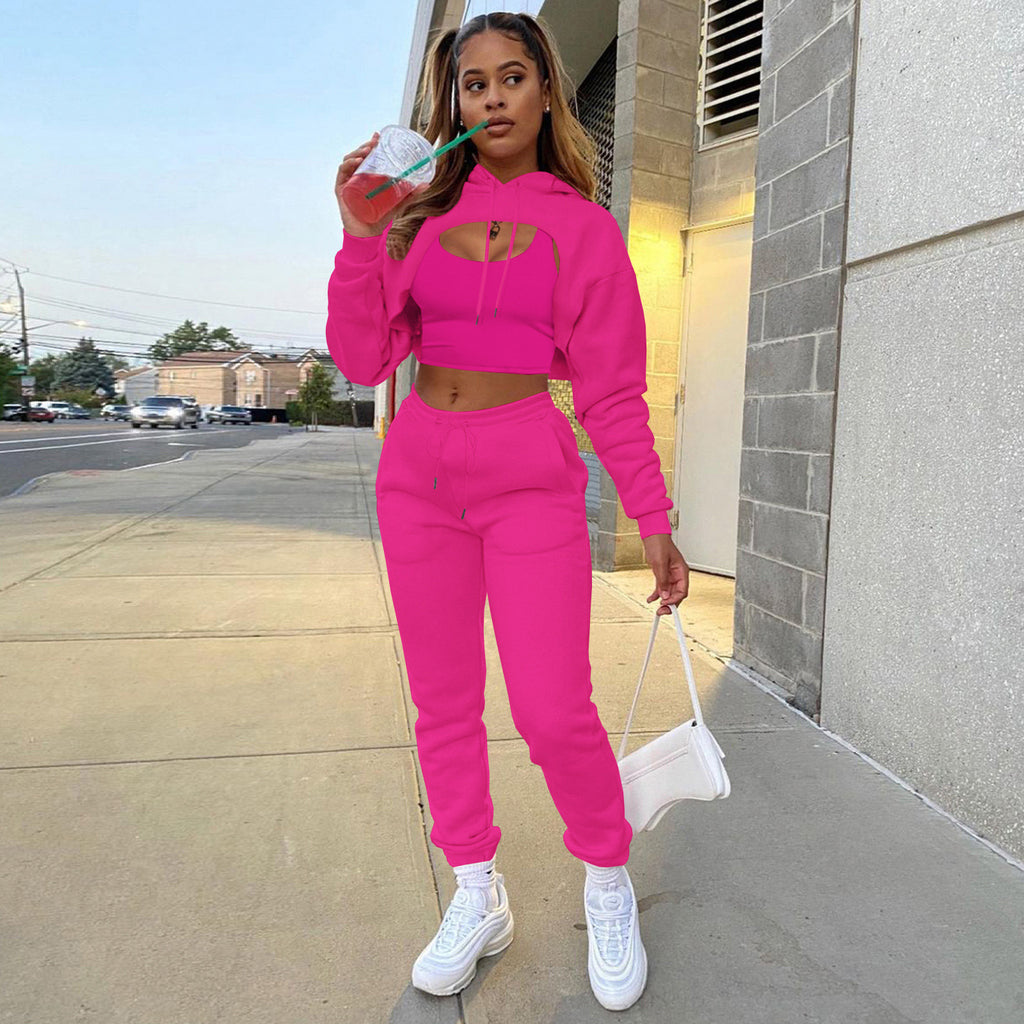Damen Sportlicher Zweiteiler mit cropped Hoodie und bequemen Jogginghosen WW