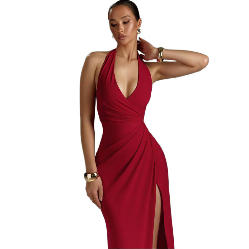 Damen Abendkleid mit verführerischem V-Ausschnitt und eleganter Drapierung W&W