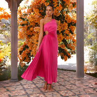 Damen Lange Plisseekleid mit asymmetrischem Schnitt WW