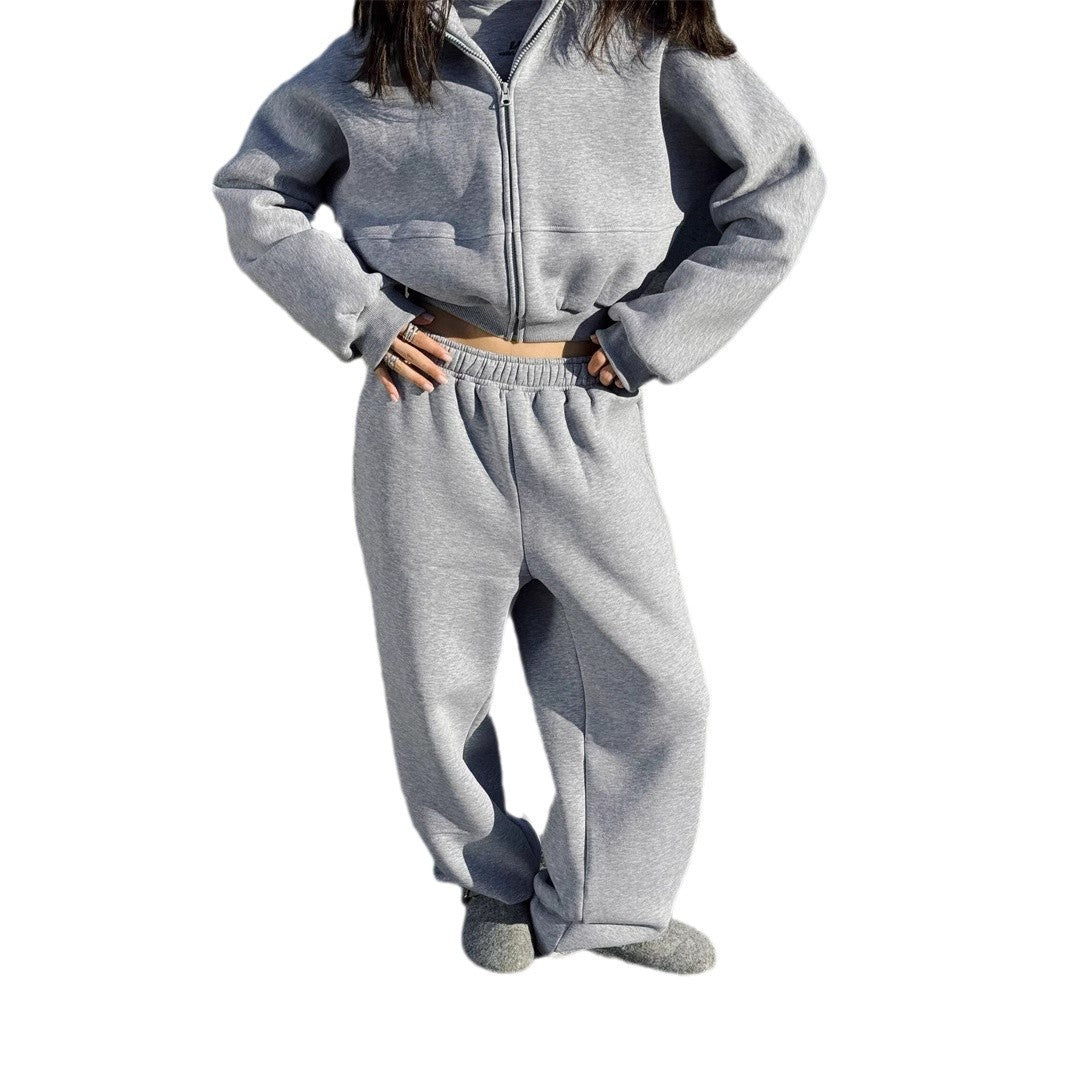 Damen sportliches und lässiges Set aus cropped Hoodie und weiter Jogginghose WW