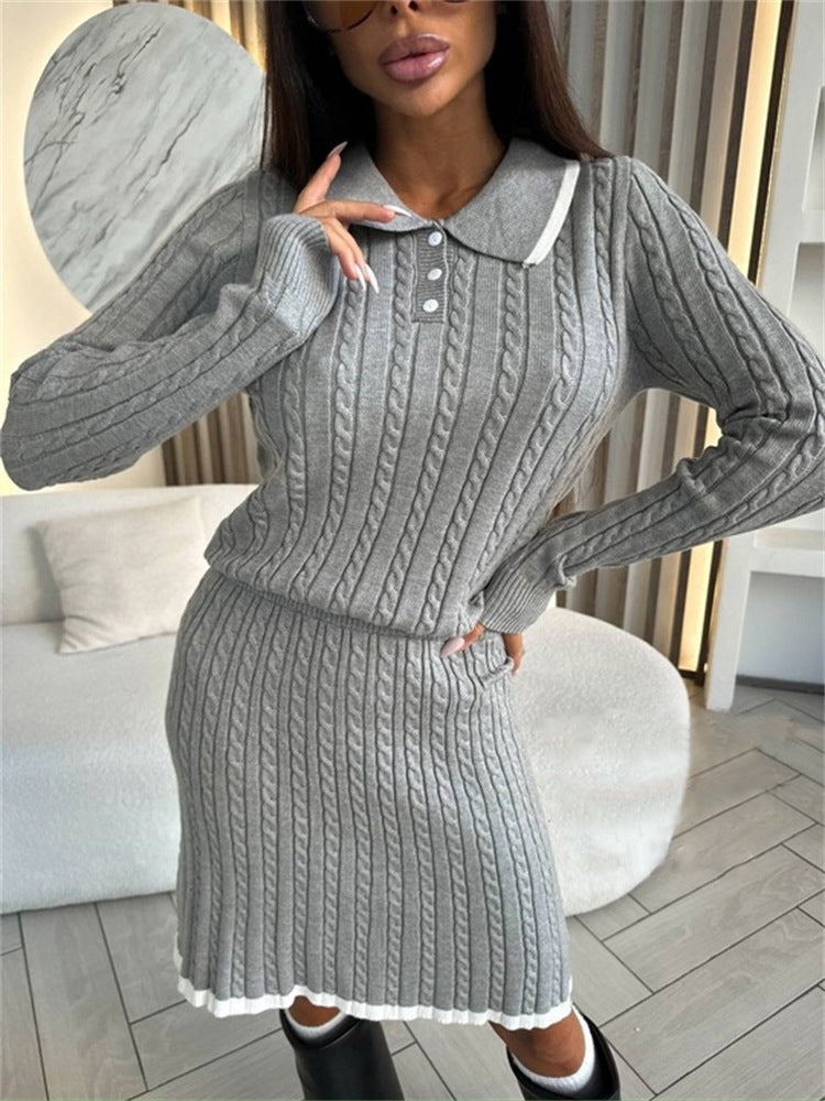 Damen Strickkleid mit eleganter Knopfleiste und V-Ausschnitt WW