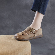 Damen Stilvoller Offener Zeh Leder Sandalen mit Verstellbarem Schnallen WW