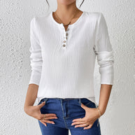 WW | Schlankmachendes Baumwoll-Leinen-Gefühl Langarm-Pullover-Shirt